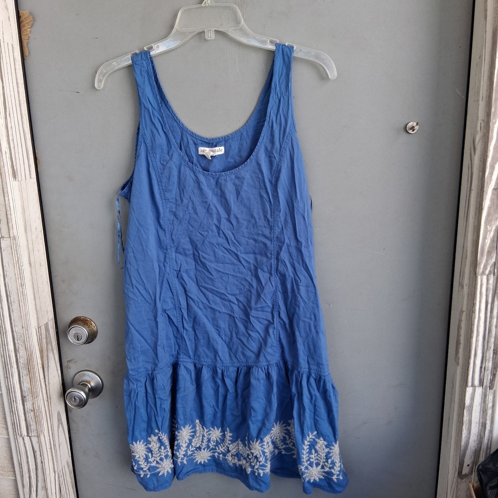Vintage Y2K Aeropostale Embroidered Floral‎ Sundress Blue White XL EUC
